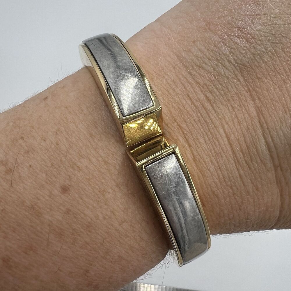 J.Crew Cuff Hinged Bracelet Gold and Silver Tone Hammered Silver Smooth Gold NWT